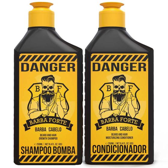 Imagem de Kit Shampoo Bomba Crescimento + Condicionador Barba e Cabelo Danger Barba Forte