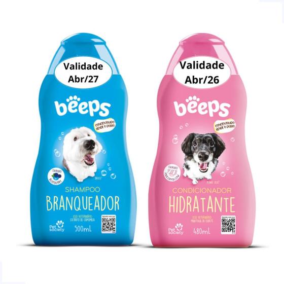 Imagem de Kit Shampoo Branqueador e Condicionador Hidratante Beeps Pet Society para Cães e Gatos