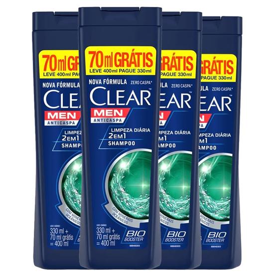 Kit Shampoo Clear Anti-Caspa Limpeza Diária 2 Em 1 Leve 400ml Pague 330ml - 4 unidades Menor preço em Kit Shampoo Clear Anti-Caspa Limpeza Diária 2 Em 1 Leve 400ml Pague 330ml - 4 unidades