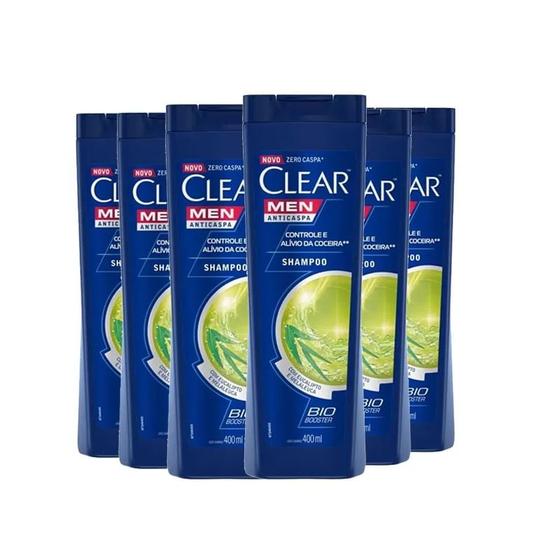 Kit Shampoo Clear Men Anticaspa Controle E Alívio Da Coceira 400ml - 6 unidades Menor preço em Kit Shampoo Clear Men Anticaspa Controle E Alívio Da Coceira 400ml - 6 unidades