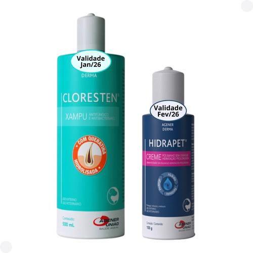 Imagem de Kit Shampoo Cloresten 500ml e Hidrapet Creme 100g Agener Cães e Gatos