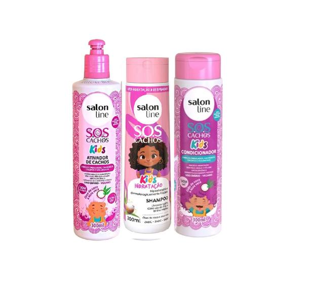 Imagem de Kit Shampoo, Cond E Ativador Sos Cachos Kids - Salon Line