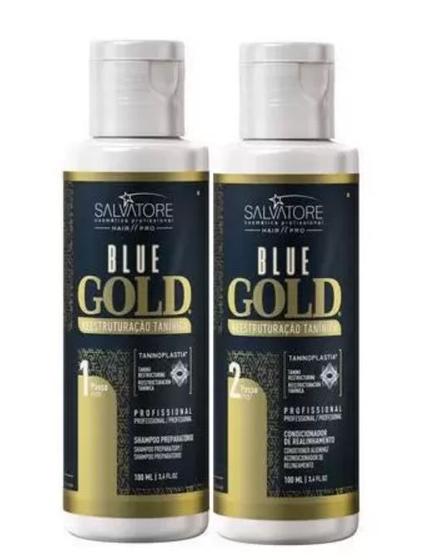 Imagem de Kit Shampoo + Condicionador Alisante Blue Gold 100 ml - Salvatore