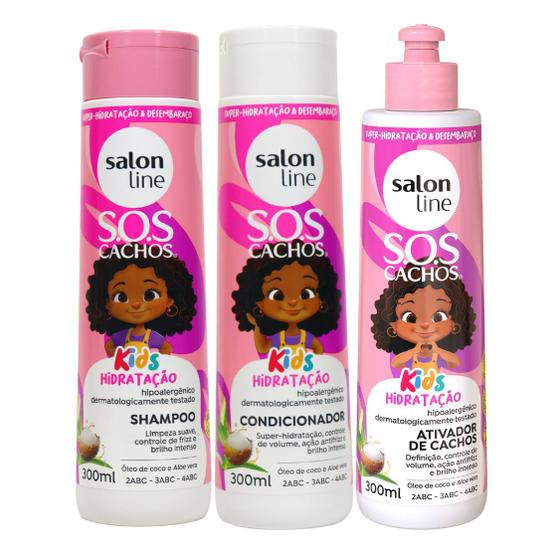 Imagem de Kit Shampoo Condicionador Ativador Kids Sos Cacho Salon Line