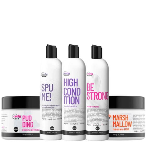 Imagem de Kit Shampoo, Condicionador, Be Strong, Máscara HNR e Gelatina Pudding - Curly Care  Tratamento e Definição