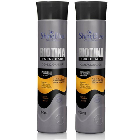 Imagem de Kit Shampoo Condicionador Biotina Biotina Force Hair Shine Blue Para Cabelo Fraco Quebradiços Fortalecimento Fios