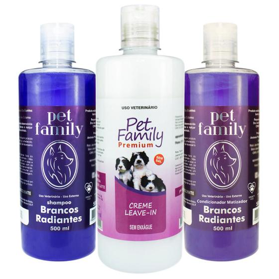 Imagem de Kit Shampoo Condicionador Branqueador Pet + Leave-in Desembaraçador Cães Gatos Pelos Brancos