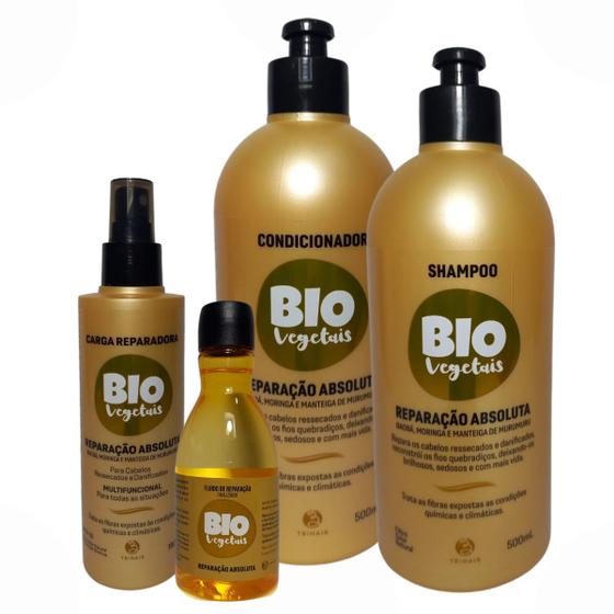 Imagem de Kit Shampoo + Condicionador + Carga + Fluido Reparação Absoluta Biovegetais