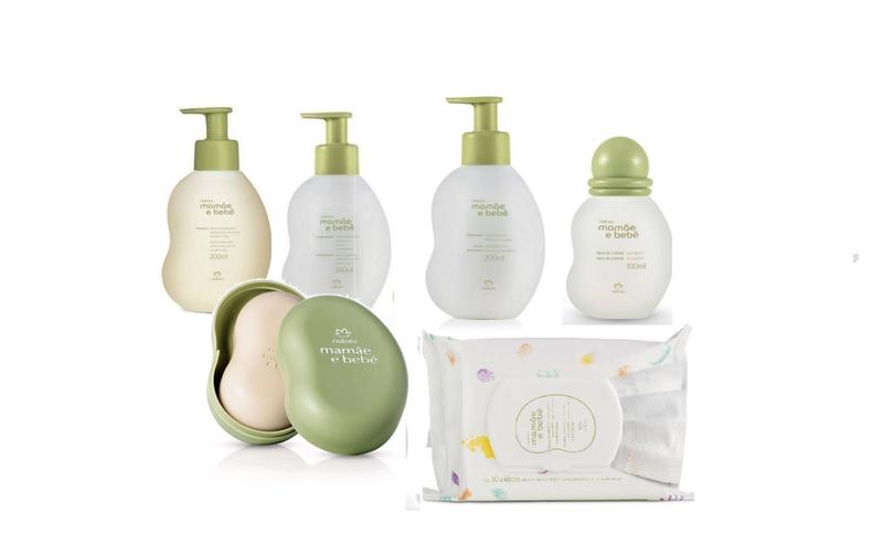 Imagem de kit  shampoo +condicionador colônia +hidratante +sabonete com saboneteira Mamãe e bebê