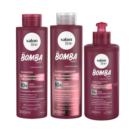 Imagem de Kit Shampoo Condicionador Creme Hidrata Sos Bomba Salon Line