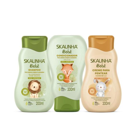 Imagem de Kit Shampoo Condicionador Creme Pentear Bebê Cachos Skalinha