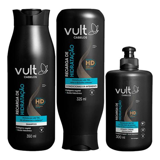 Imagem de Kit Shampoo Condicionador e Creme de Pentear Recarga de Hidratação Hidratante Cabelos Vult