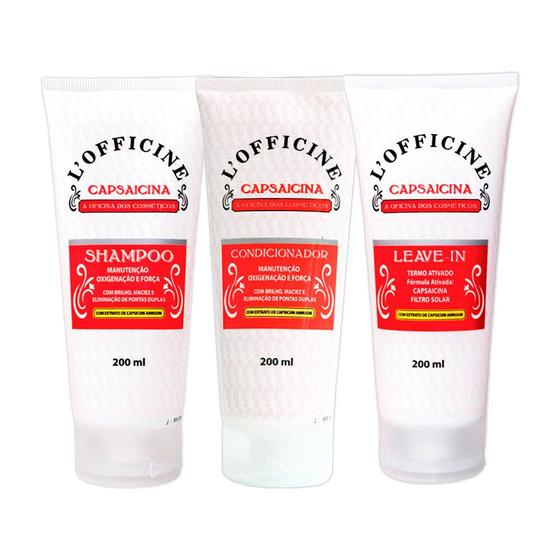 Imagem de Kit Shampoo Condicionador e Leave In Antiqueda Capsaicina Hidratação LOfficine 200ml