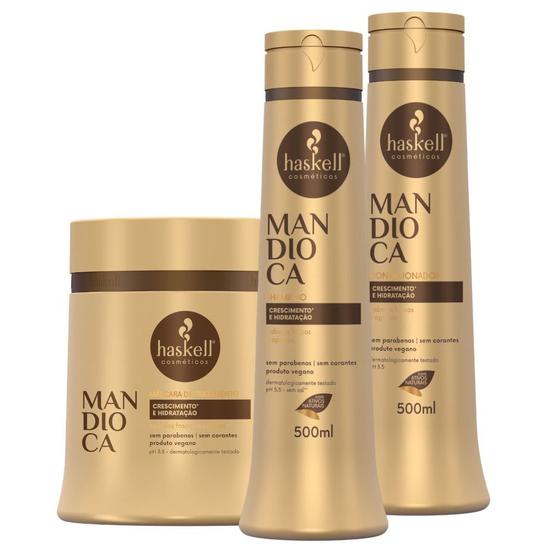 Imagem de Kit Shampoo, Condicionador e Máscara 500g Mandioca Haskell Cresce Cabelo