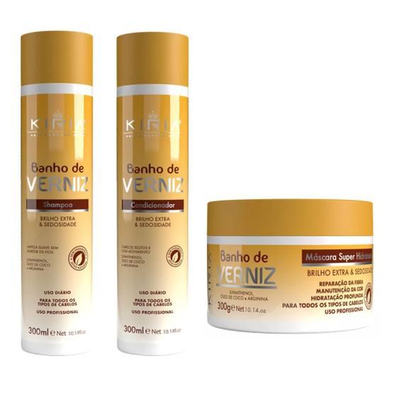 Imagem de Kit Shampoo, Condicionador e Máscara Banho de Verniz Kiria 