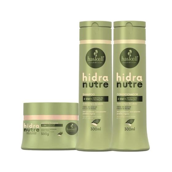 Imagem de Kit Shampoo Condicionador e Máscara Hidratação e Nutrição Hidranutre Haskell 300ml