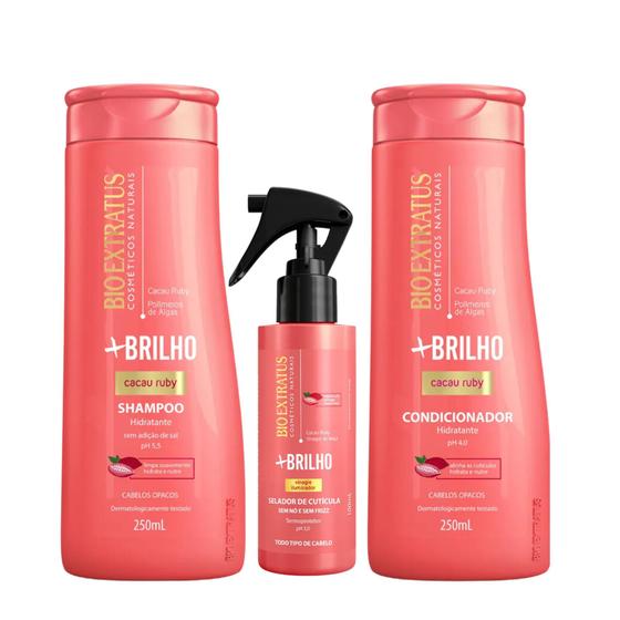 Imagem de Kit Shampoo Condicionador e Spray 3em1 +Brilho Bio Extratus