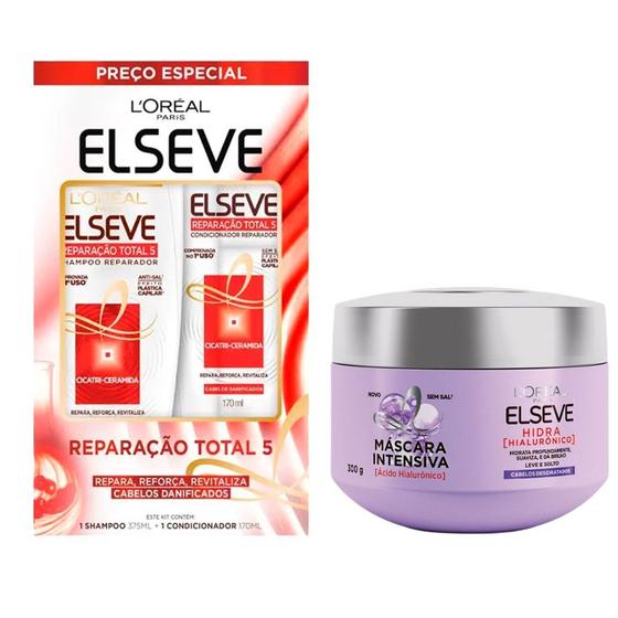 Imagem de Kit Shampoo + Condicionador Elseve Longo dos Sonhos 375ml+170ml e Kit Shampoo Preenchedor Elseve Hidra Hialurônico 375ml + Condicionador Selador 170ml