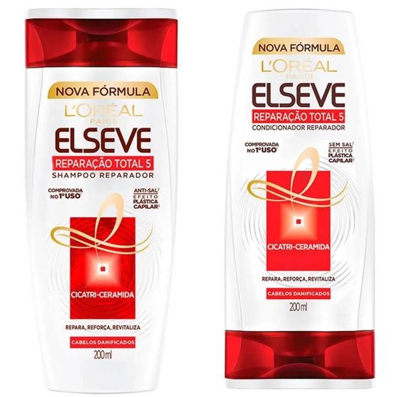 Imagem de Kit Shampoo + Condicionador Elseve Reparação Total 5 Loreal Paris 200ml Plástica Capilar Cicatri Ceramida