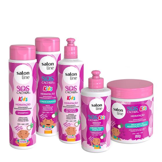 Kit Shampoo Condicionador Mascara Ativador De Cachos Creme De Pentear Sos Cachos Kids Hidratacao Salon Line Kit De Tratamento Para Cabelos Magazine Luiza