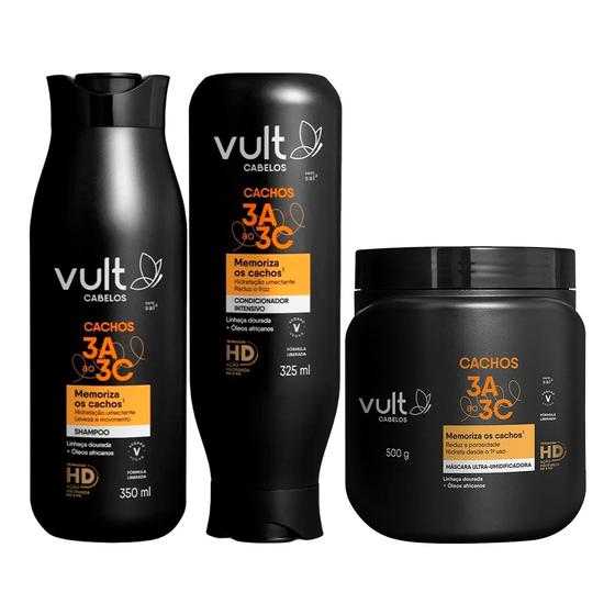Imagem de Kit Shampoo Condicionador Máscara Cabelos Cacheados 3A 3B 3C Hidratação Cachos Vult