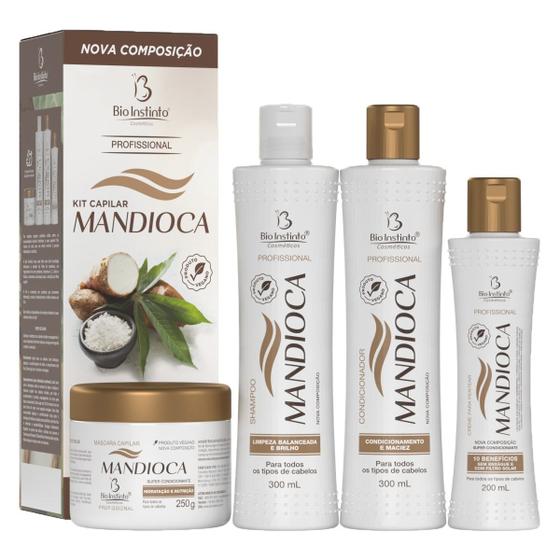 Imagem de Kit Shampoo Condicionador Máscara E Creme Para Pentear Profissional Mandioca Bio Instinto