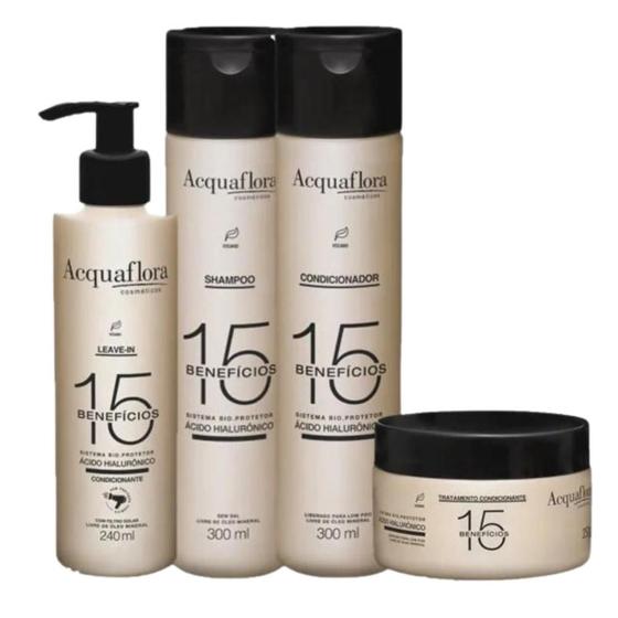 Imagem de Kit Shampoo + Condicionador + Máscara + Leave In Acquaflora 15 Benefícios