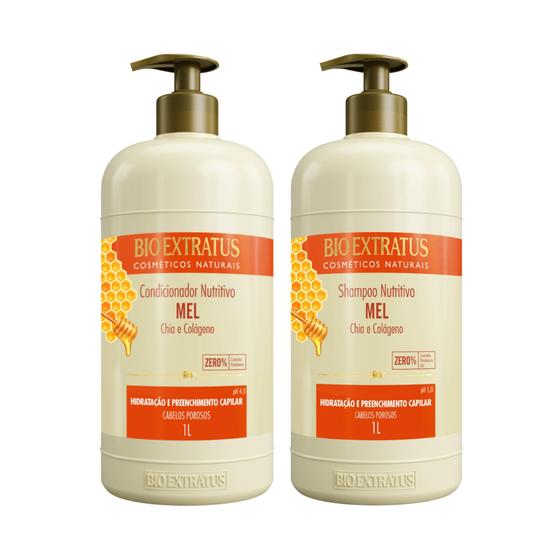 Imagem de Kit Shampoo + Condicionador Mel Bio Extratus 1 Litro C/ Chia e Colágeno Termoprotetor