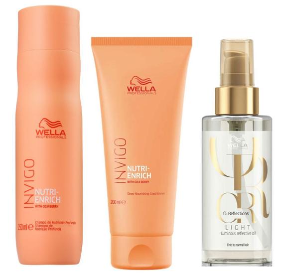 Imagem de Kit Shampoo Condicionador Nutri Enrich e Óleo Capilar Light Oil Reflections Luminous Wella