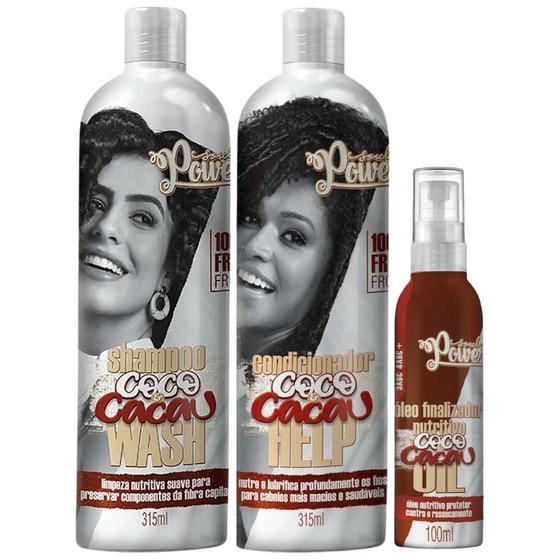 Imagem de Kit Shampoo + Condicionador + Óleo Finalizador Soul Power Coco E Cacau Hidratação Capilar Vegano