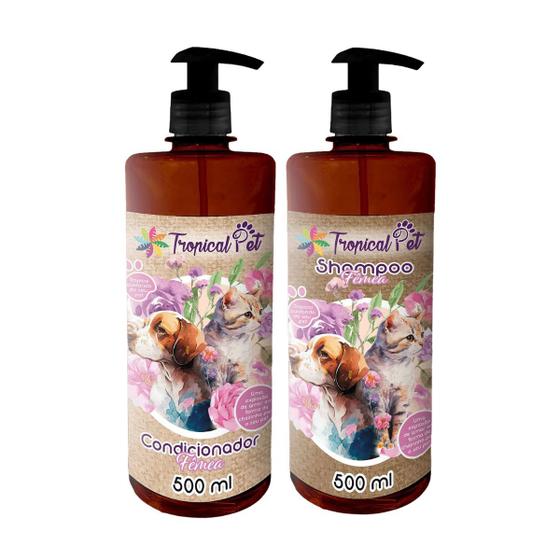 Imagem de Kit Shampoo Condicionador Pet Fêmea Cão&Gato 500ml Tropical