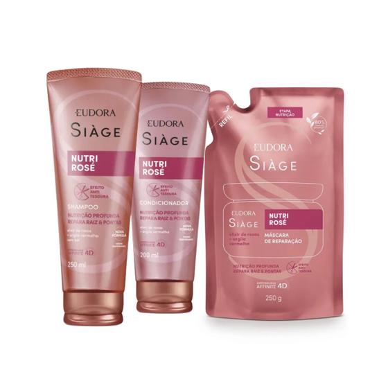 Imagem de Kit Shampoo Condicionador Refil Máscara Capilar Nutrição Nutri Rosé Siàge Eudora