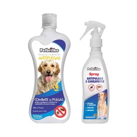 Imagem de Kit Shampoo Condicionador + Spray Antipulgas Dog Pet - Kit Antipulgas