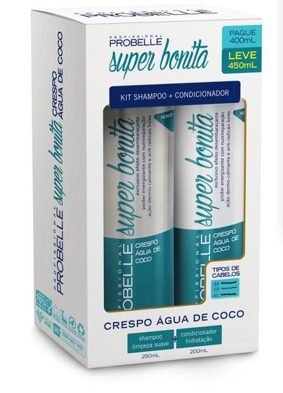 Imagem de Kit Shampoo + Condicionador Super Bonita Probelle Crespo  Água de Coco 500 ML