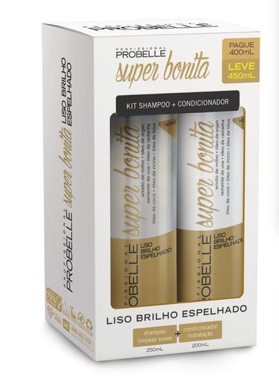 Imagem de Kit Shampoo + Condicionador Super Bonita Probelle Liso Brilho Espelhado  500 ml 