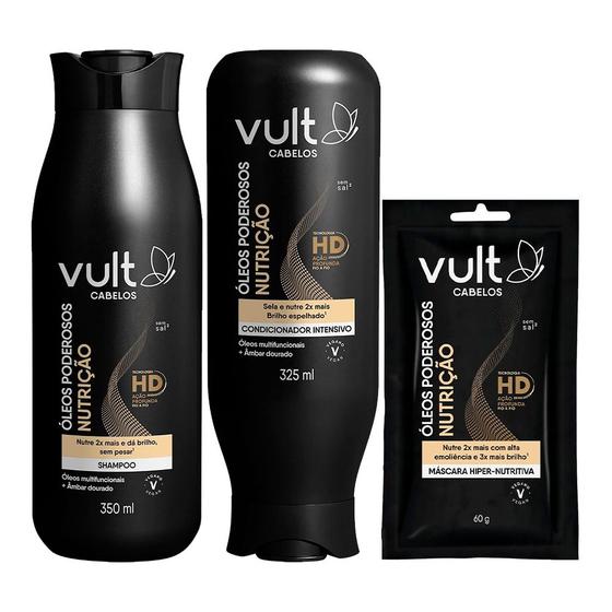 Imagem de Kit Shampoo Condidionador e Máscara Sachê Nutrição Cabelos Óleos Poderosos Vult