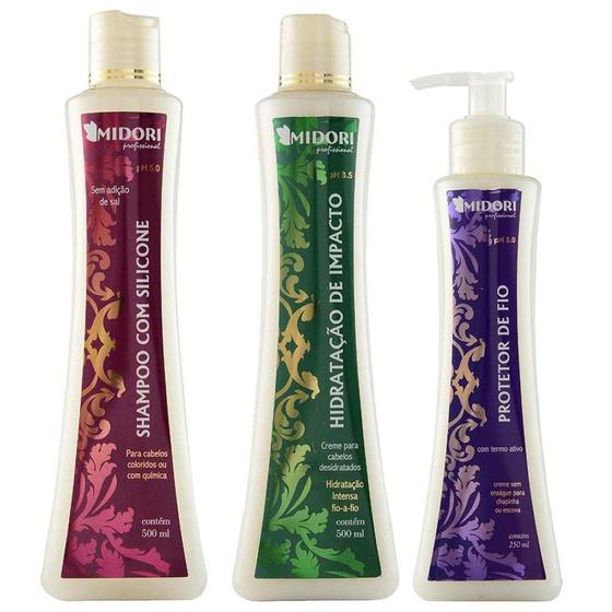 Imagem de Kit Shampoo de Silicone, Condicionador Hidratação de Impacto e Protetor de fios - Midori