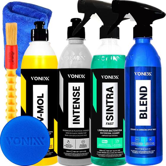 Imagem de Kit Shampoo Desengraxante V-Mol Revitalizador Intense Limpador Sintra Fast Cera Liquida Blend Spray Vonixx