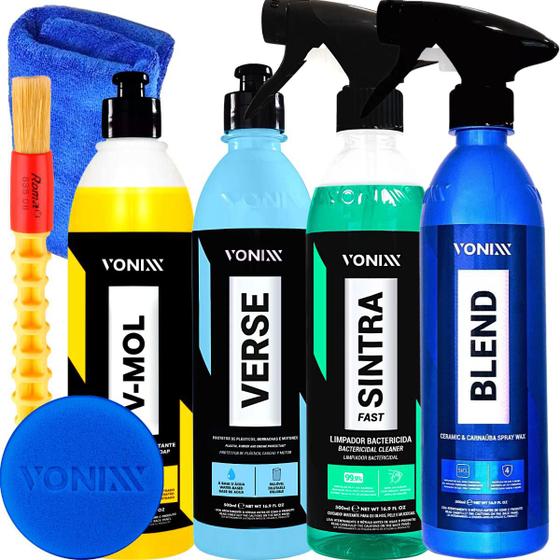 Imagem de Kit Shampoo Desengraxante V-mol Revitalizador Verse Limpador Sintra Fast Cera Liquida Spray Blend Vonixx