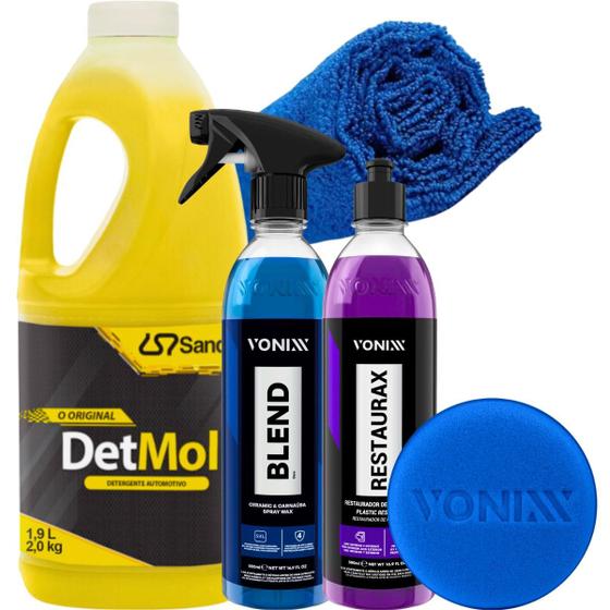 Imagem de Kit Shampoo Desincrustante Cera Automotiva Restaurax Vonixx