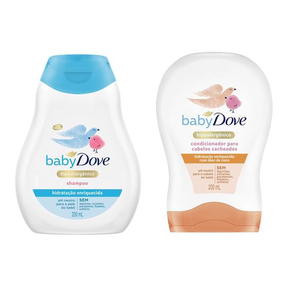 Imagem de Kit Shampoo Dove Baby Hidratação Enriquecida 200ml e Condicionador Hidratação Enriquecida Cabelos Cacheados 200ml