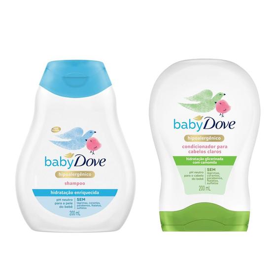 Imagem de Kit Shampoo Dove Baby Hidratação Enriquecida 200ml e Condicionador Hidratação Enriquecida Cabelos Claros com 200ml