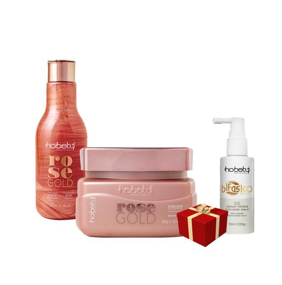 Imagem de Kit Shampoo e Máscara Hobety Rose Gold 300ml + Bifásico 110ml