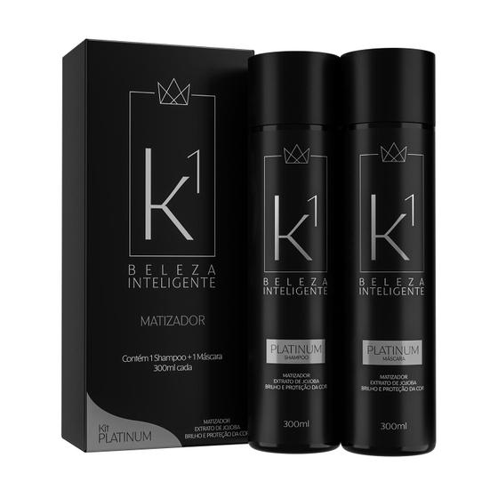 Imagem de Kit Shampoo e Máscara Platinum Matizador Hidratante cabelos Platinados, loiros e grisalhos. 