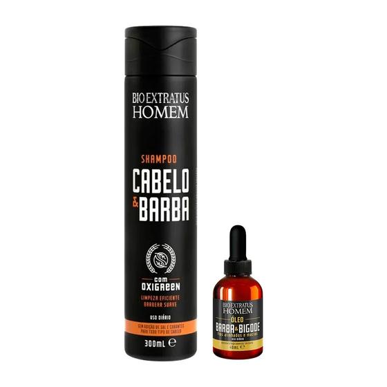 Imagem de Kit Shampoo e Óleo para Barba Masculino Cabelo Oxigreen 300ml 40ml Bio Extratus