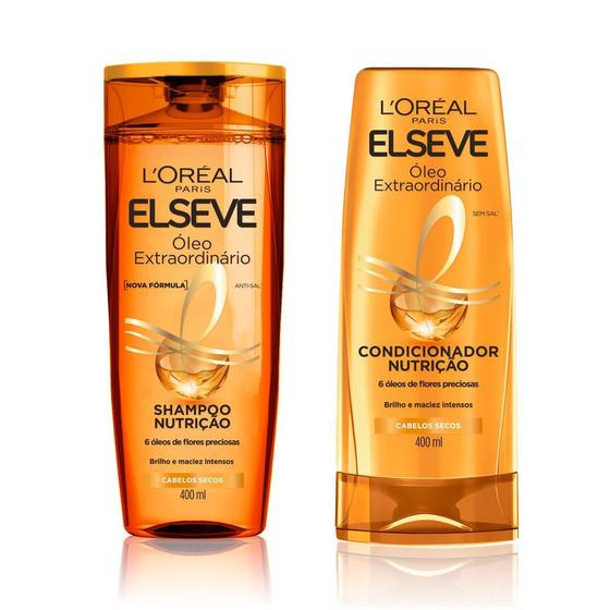 Imagem de Kit Shampoo Elseve Óleo Extraordinário Nutrição 400ml e Condicionador Elseve Óleo Extraordinário Nutrição 400ml