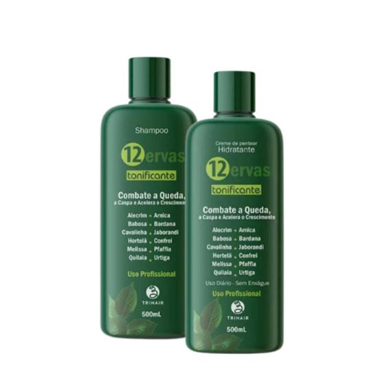 Imagem de Kit Shampoo + Hidratante 500ml Tonificante 12 Ervas Trihair