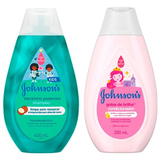 Imagem de Kit Shampoo Johnson's Kids Blackinho Poderoso 400ml e Condicionador Johnson's Gotas de Brilho 200ml