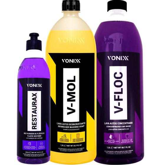 Imagem de Kit Shampoo Limpeza Pesada V-Mol Shampoo Neutro V-Floc 1,5L Revitalizador Renovador Restaurax