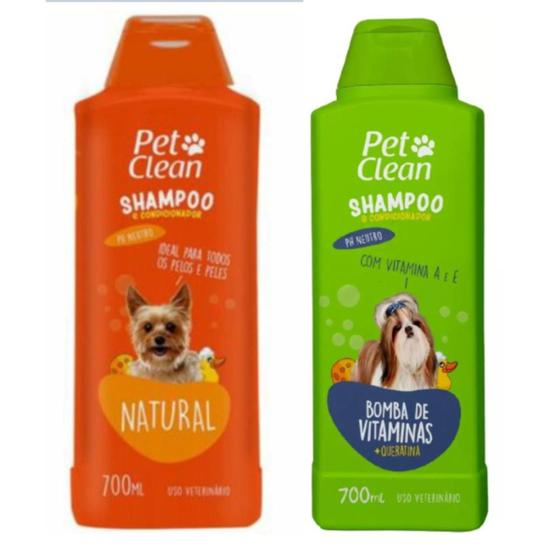 Imagem de Kit Shampoo Natural + Shampoo Bomba Vitaminas Pet Clean Cães